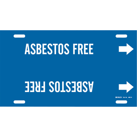 Brady "Asbestos Free" Pipe Marker, Strap-On, 10" H x 32" W, White on Blue