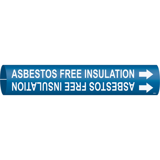 Brady "Asbestos Free Insulation" Pipe Marker, Snap-On, 13/16" H x 13/16" W, White on Blue