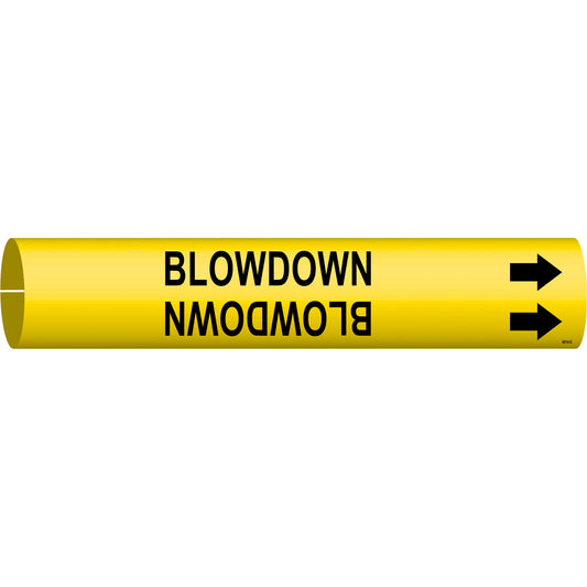 Brady "Blowdown" Pipe Marker, Snap-On, 2" H x 2" W, Black on Yellow