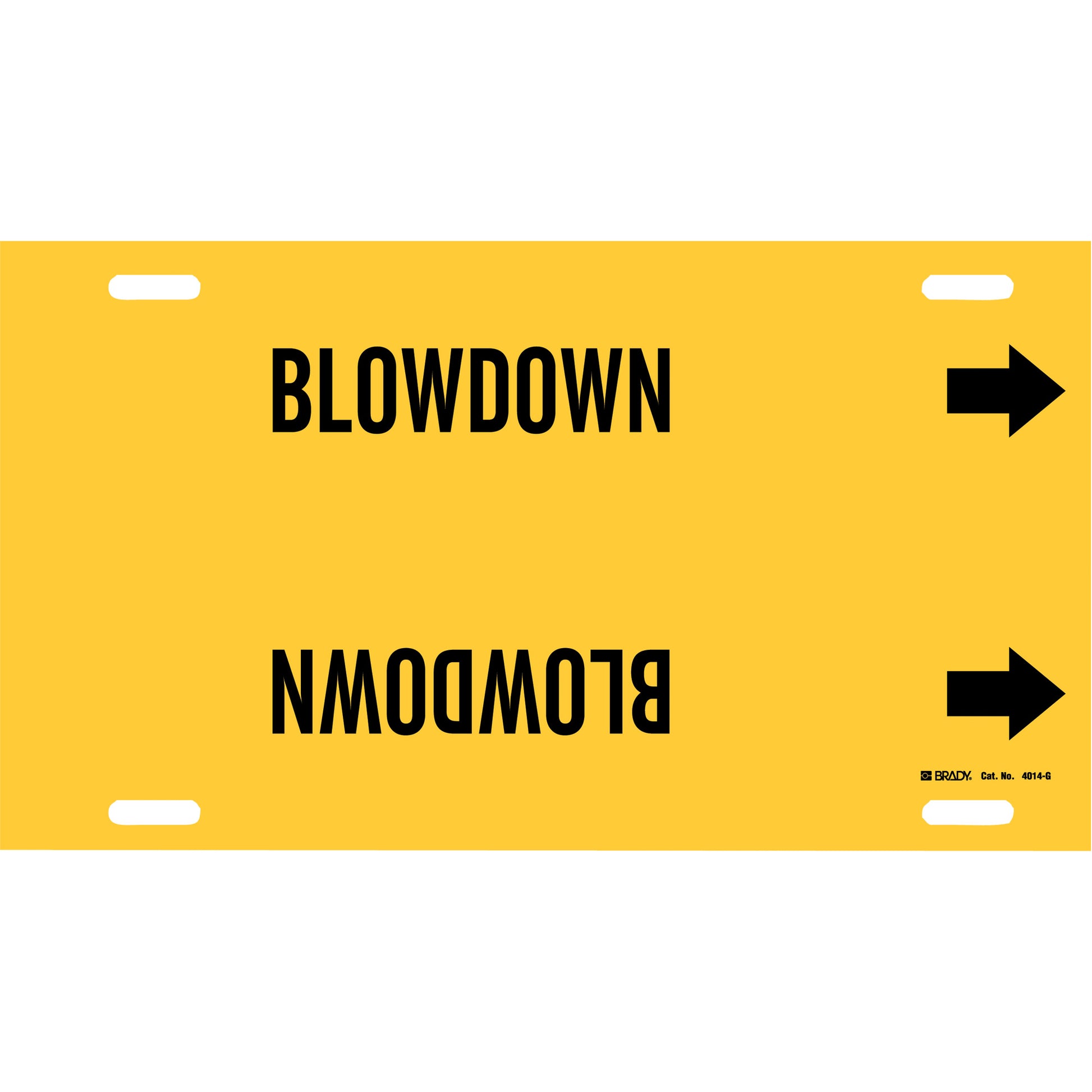 Brady "Blowdown" Pipe Marker, Strap-On, 10" H x 24" W, Black on Yellow