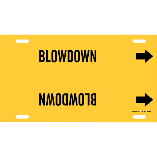 Brady "Blowdown" Pipe Marker, Strap-On, 10" H x 24" W, Black on Yellow