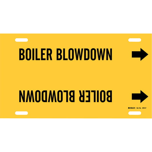 Brady "Boiler Blowdown" Pipe Marker, Strap-On, 8" H x 16" W, Black on Yellow