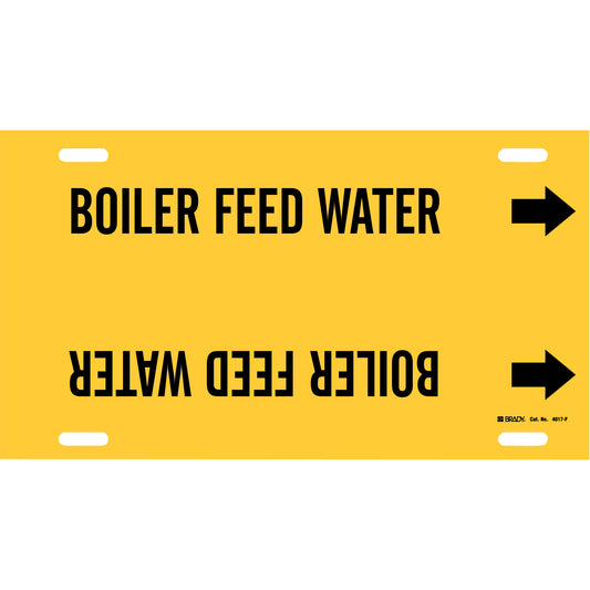 Brady "Boiler Feed Water" Pipe Marker, Strap-On, 8" H x 16" W, Black on Yellow