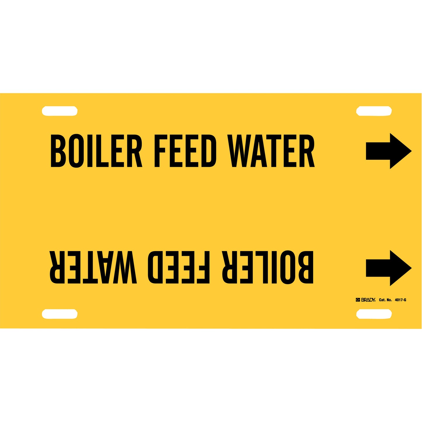 Brady "Boiler Feed Water" Pipe Marker, Strap-On, 10" H x 24" W, Black on Yellow
