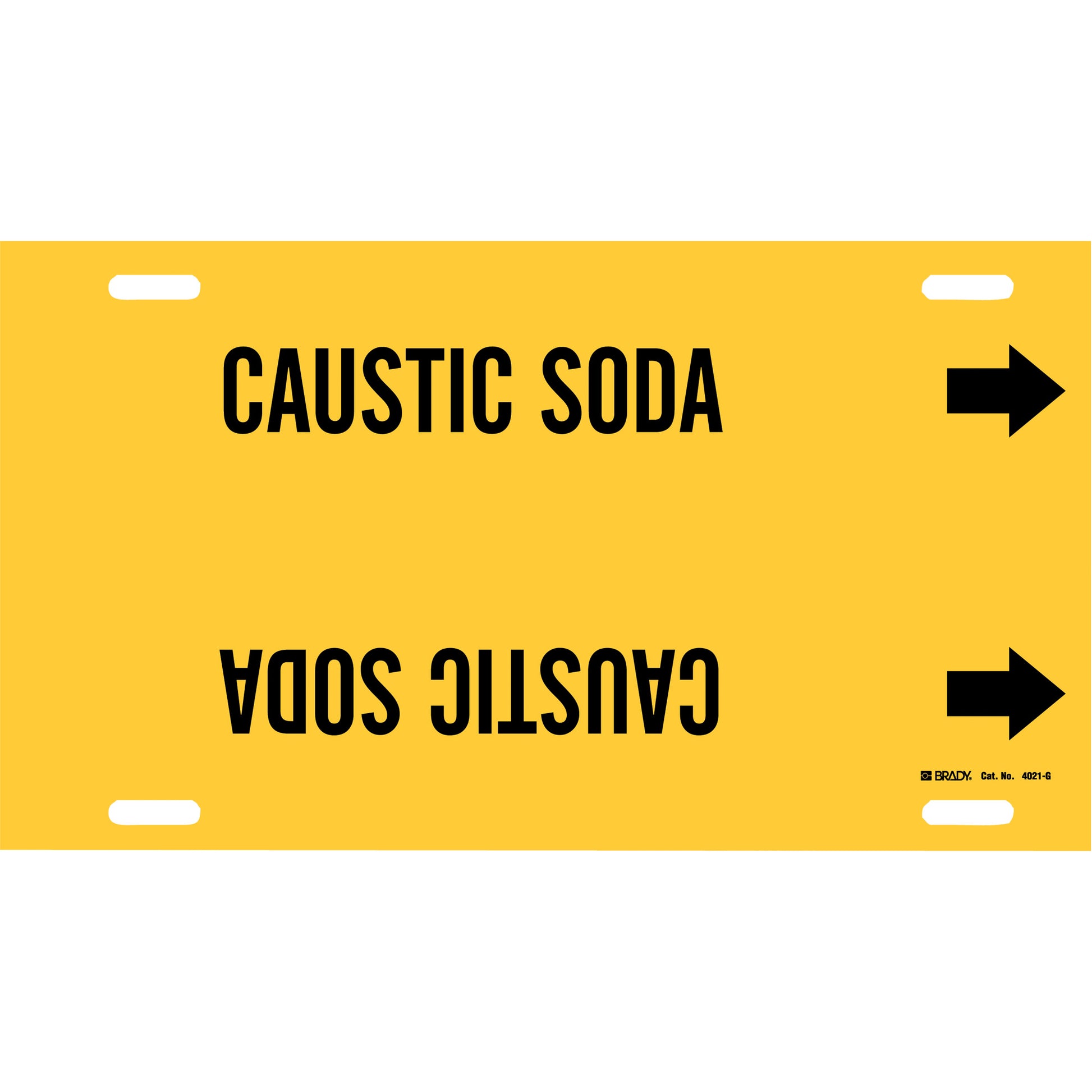 Brady "Caustic Soda" Pipe Marker, Strap-On, 10" H x 24" W, Black on Yellow