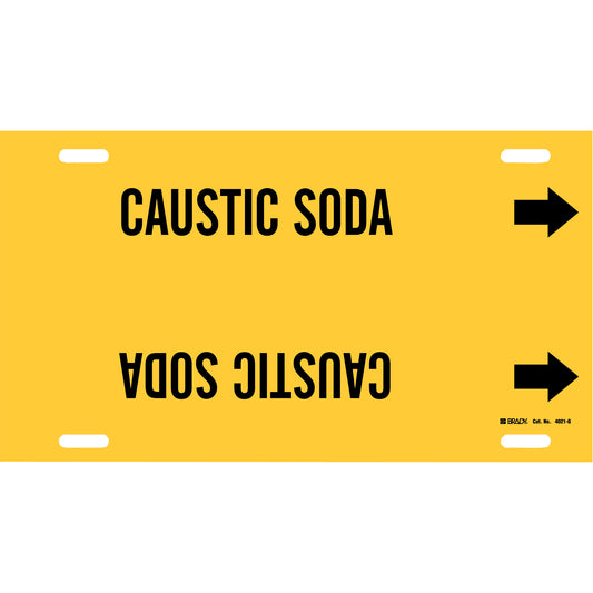 Brady "Caustic Soda" Pipe Marker, Strap-On, 10" H x 24" W, Black on Yellow