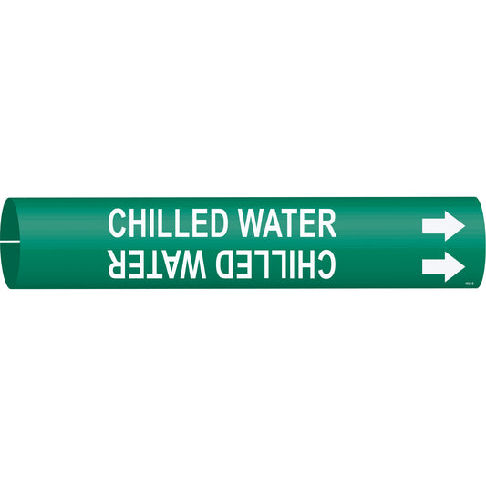Brady "Chilled Water" Pipe Marker, Snap-On, 7/8" H x 7/8" W, White on Green