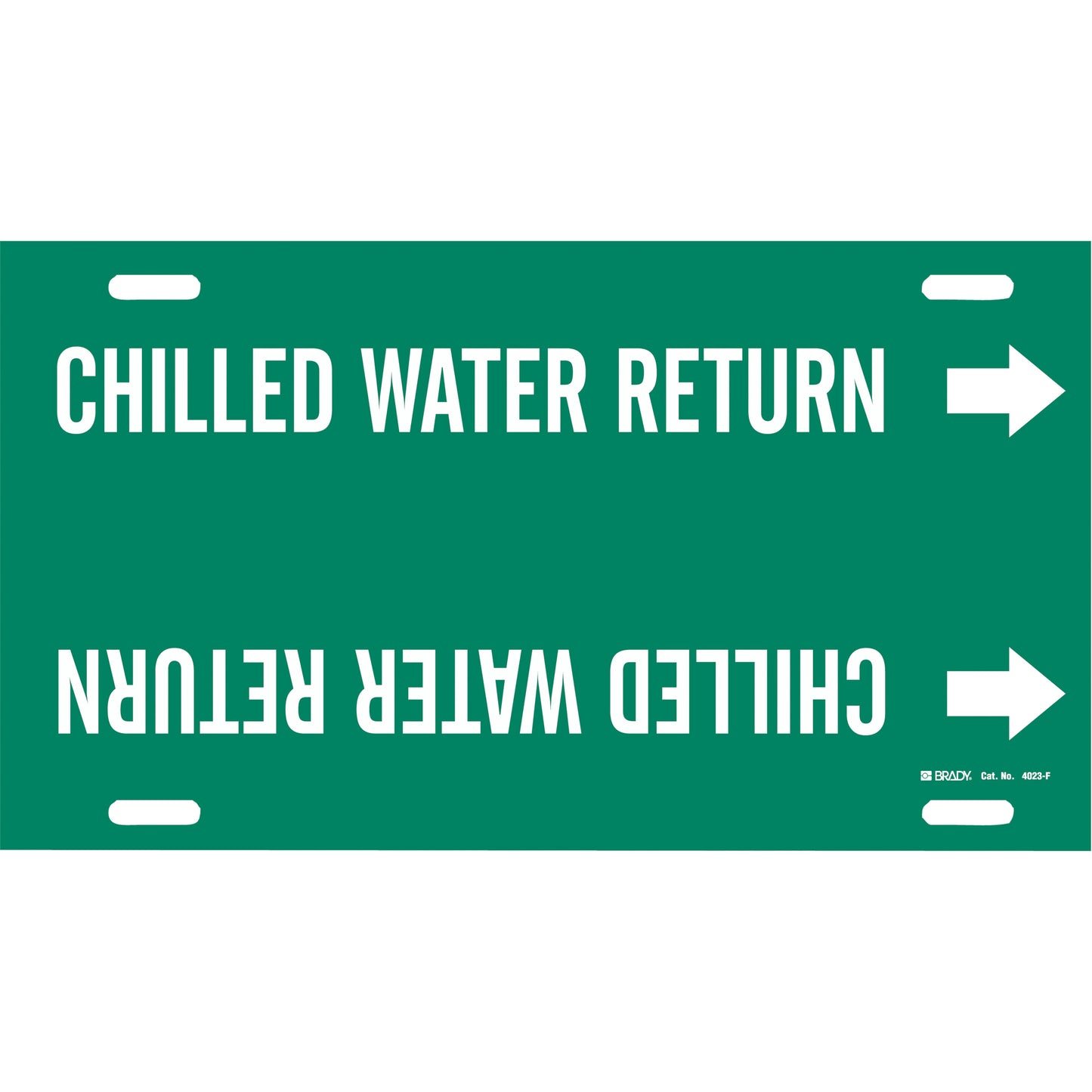Brady "Chilled Water Return" Pipe Marker, Strap-On, 8" H x 16" W, White on Green