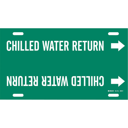 Brady "Chilled Water Return" Pipe Marker, Strap-On, 8" H x 16" W, White on Green