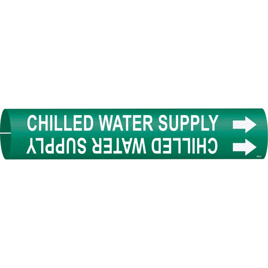 Brady "Chilled Water Supply" Pipe Marker, Snap-On, 2-13/16" H x 2-13/16" W, White on Green