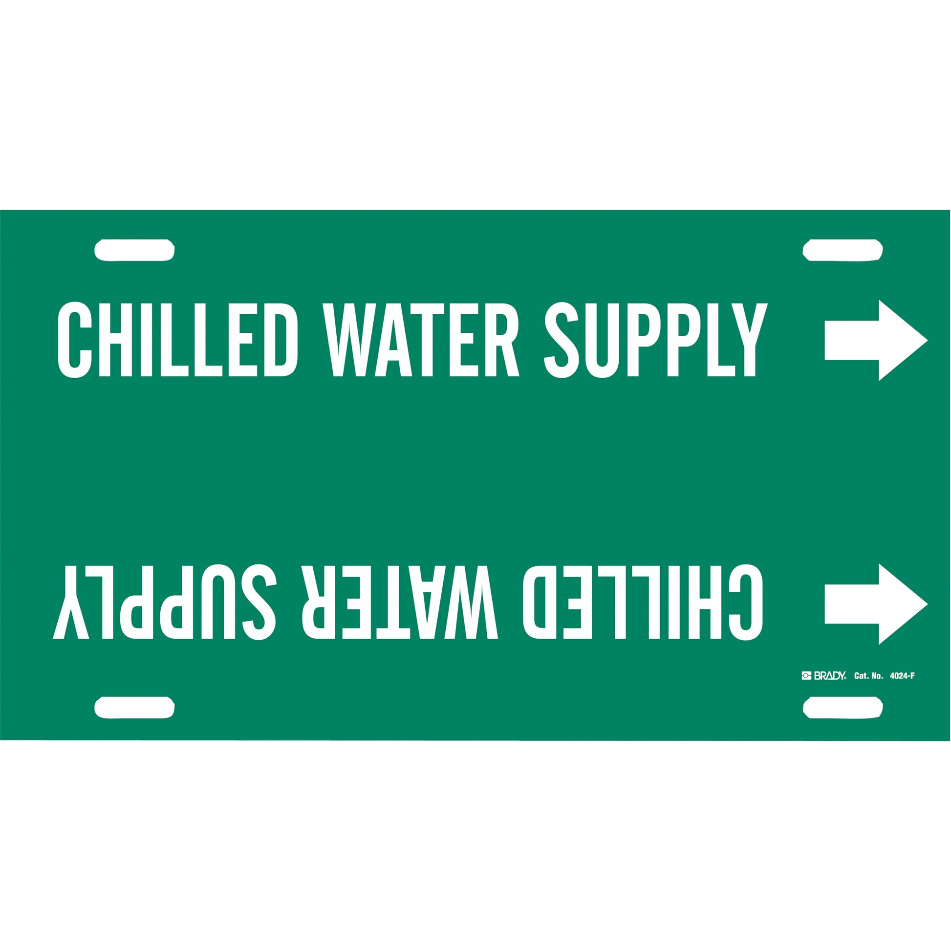 Brady "Chilled Water Supply" Pipe Marker, Strap-On, 8" H x 16" W, White on Green