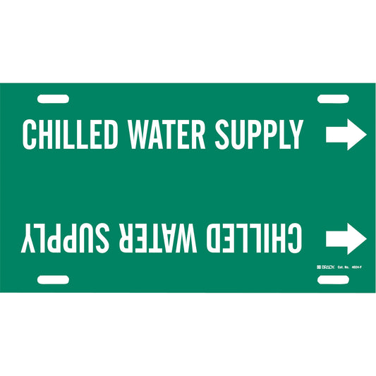 Brady "Chilled Water Supply" Pipe Marker, Strap-On, 8" H x 16" W, White on Green