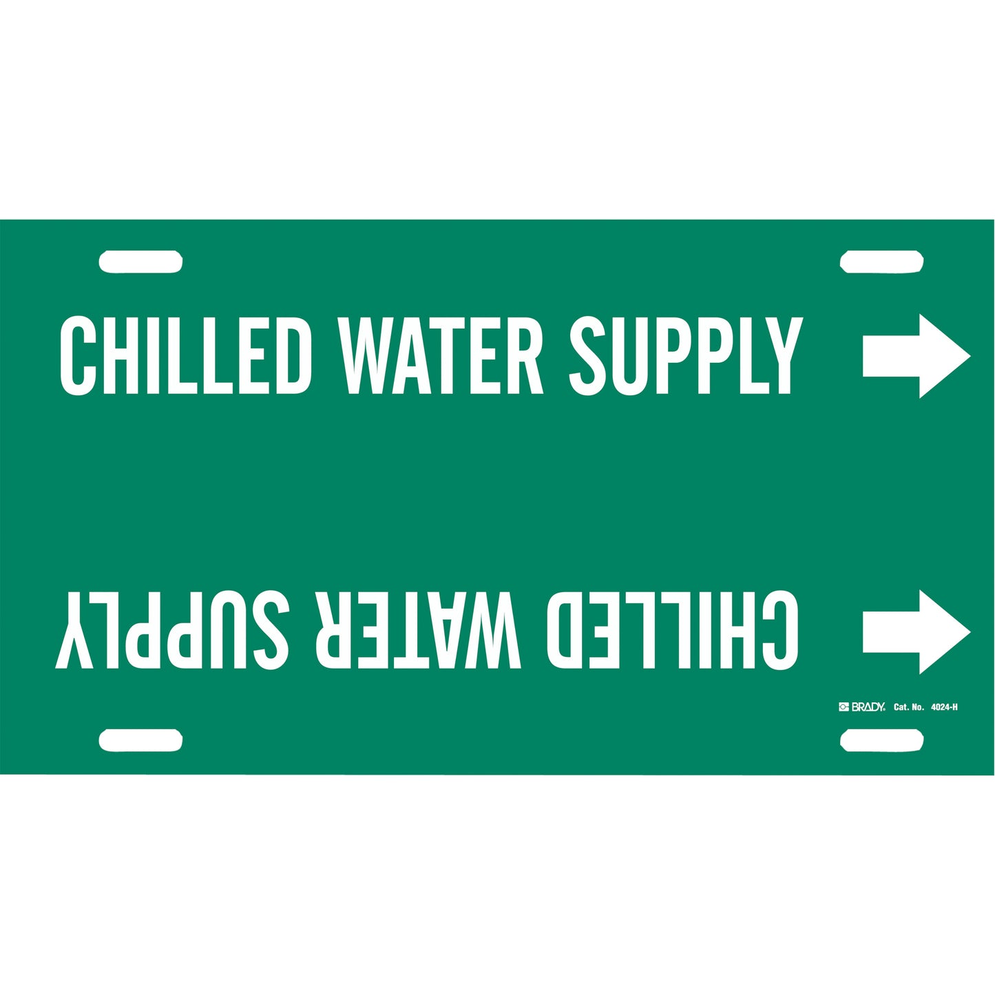 Brady "Chilled Water Supply" Pipe Marker, Strap-On, 10" H x 32" W, White on Green
