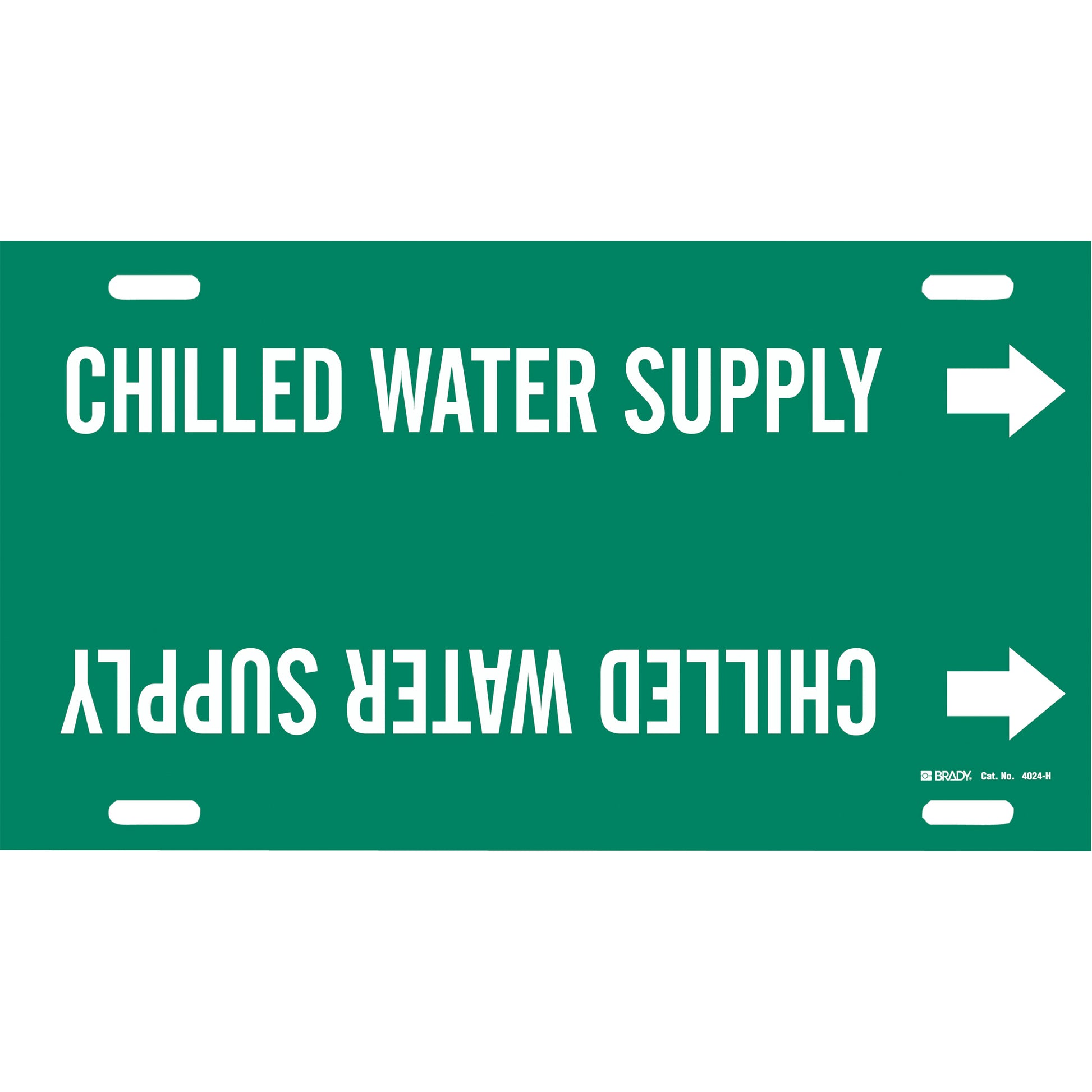 Brady "Chilled Water Supply" Pipe Marker, Strap-On, 10" H x 32" W, White on Green