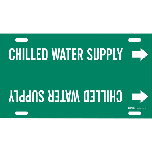 Brady "Chilled Water Supply" Pipe Marker, Strap-On, 10" H x 32" W, White on Green
