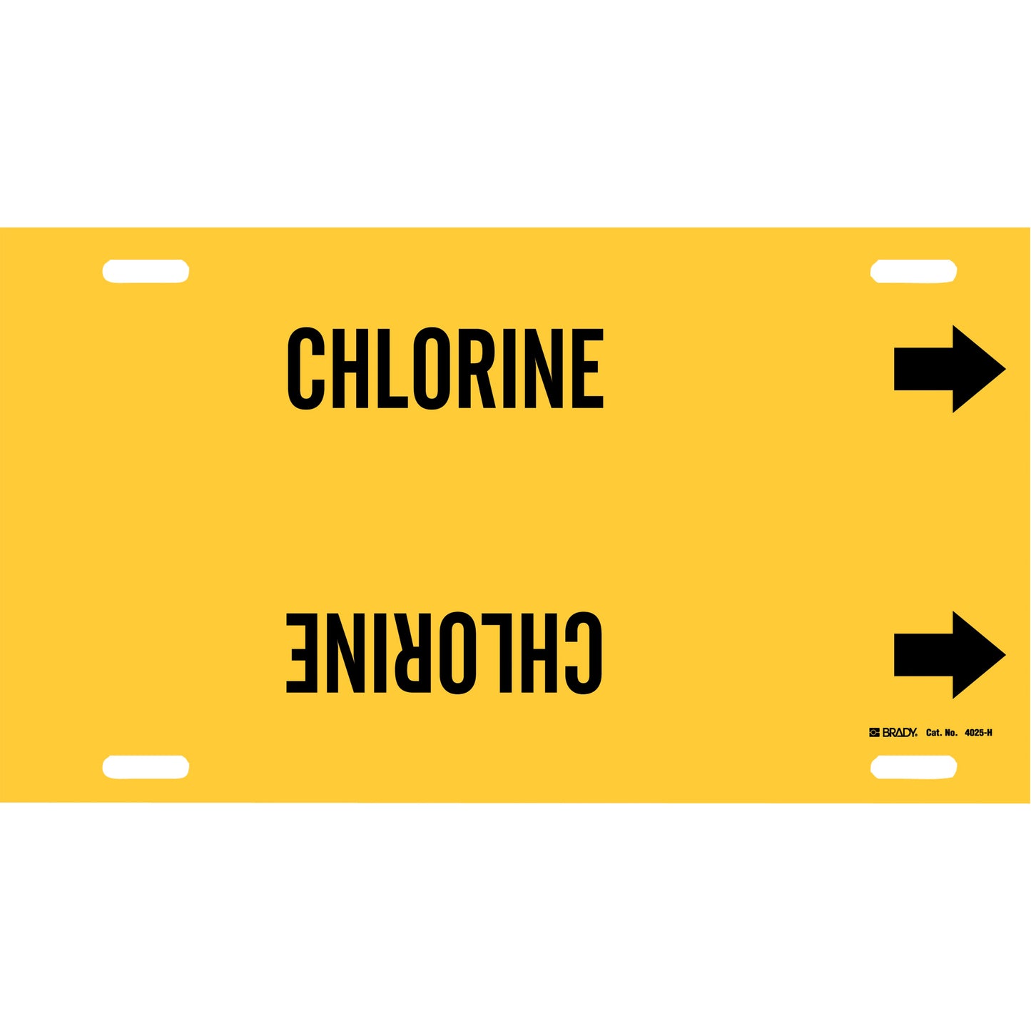 Brady "Chlorine" Pipe Marker, Strap-On, 10" H x 32" W, Black on Yellow