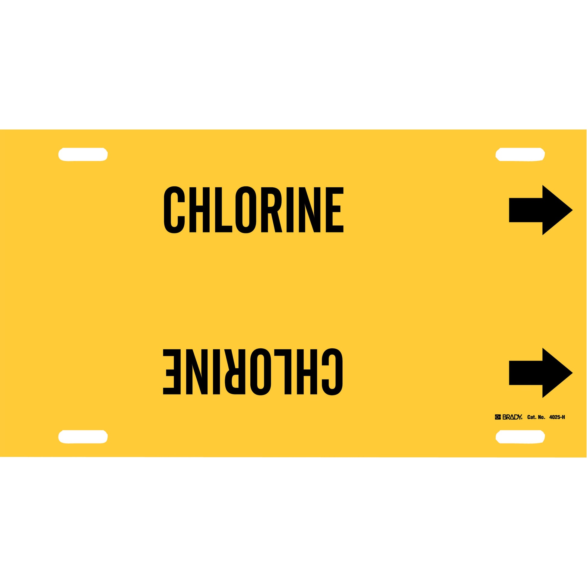 Brady "Chlorine" Pipe Marker, Strap-On, 10" H x 32" W, Black on Yellow