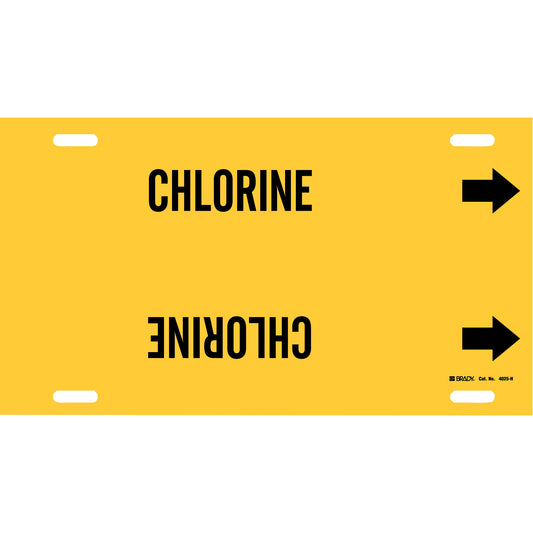 Brady "Chlorine" Pipe Marker, Strap-On, 10" H x 32" W, Black on Yellow