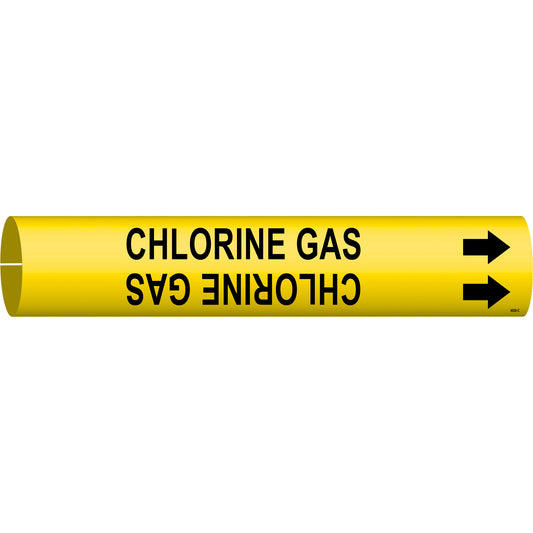 Brady "Chlorine Gas" Pipe Marker, Snap-On, 2" H x 2" W, Black on Yellow