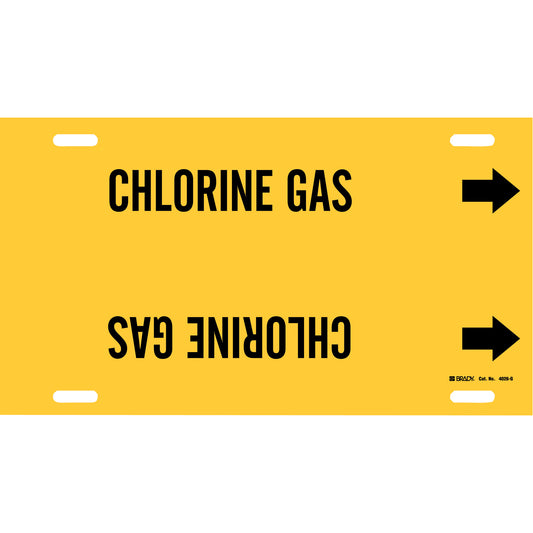 Brady "Chlorine Gas" Pipe Marker, Strap-On, 10" H x 24" W, Black on Yellow