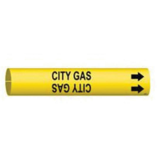 Brady "City Gas" Pipe Marker, Snap-On, 13/16" H x 13/16" W, Black on Yellow