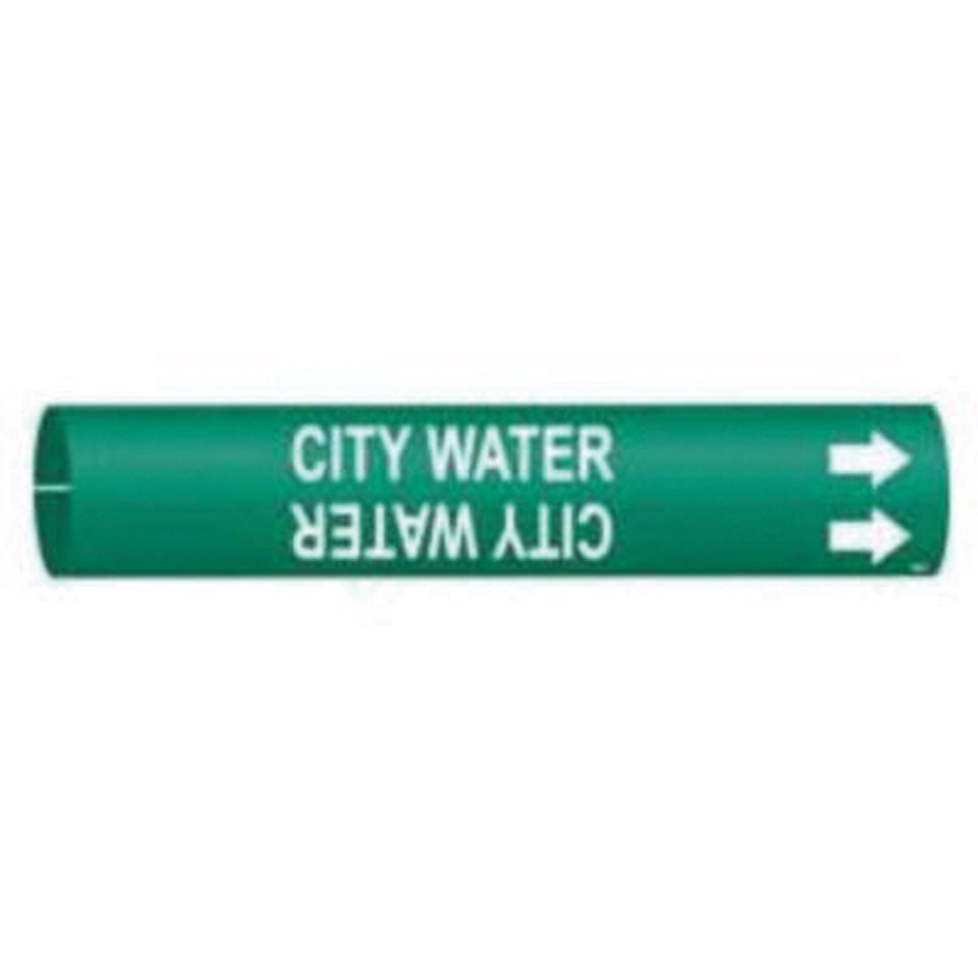 Brady "City Water" Pipe Marker, Snap-On, 13/16" H x 13/16" W, White on Green