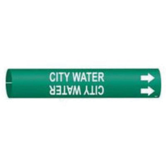 Brady "City Water" Pipe Marker, Snap-On, 13/16" H x 13/16" W, White on Green
