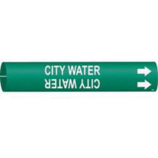 Brady "City Water" Pipe Marker, Snap-On, 7/8" H x 7/8" W, White on Green