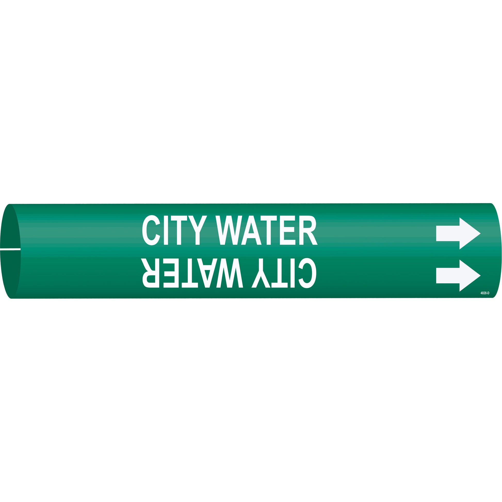 Brady "City Water" Pipe Marker, Snap-On, 2-13/16" H x 2-13/16" W, White on Green