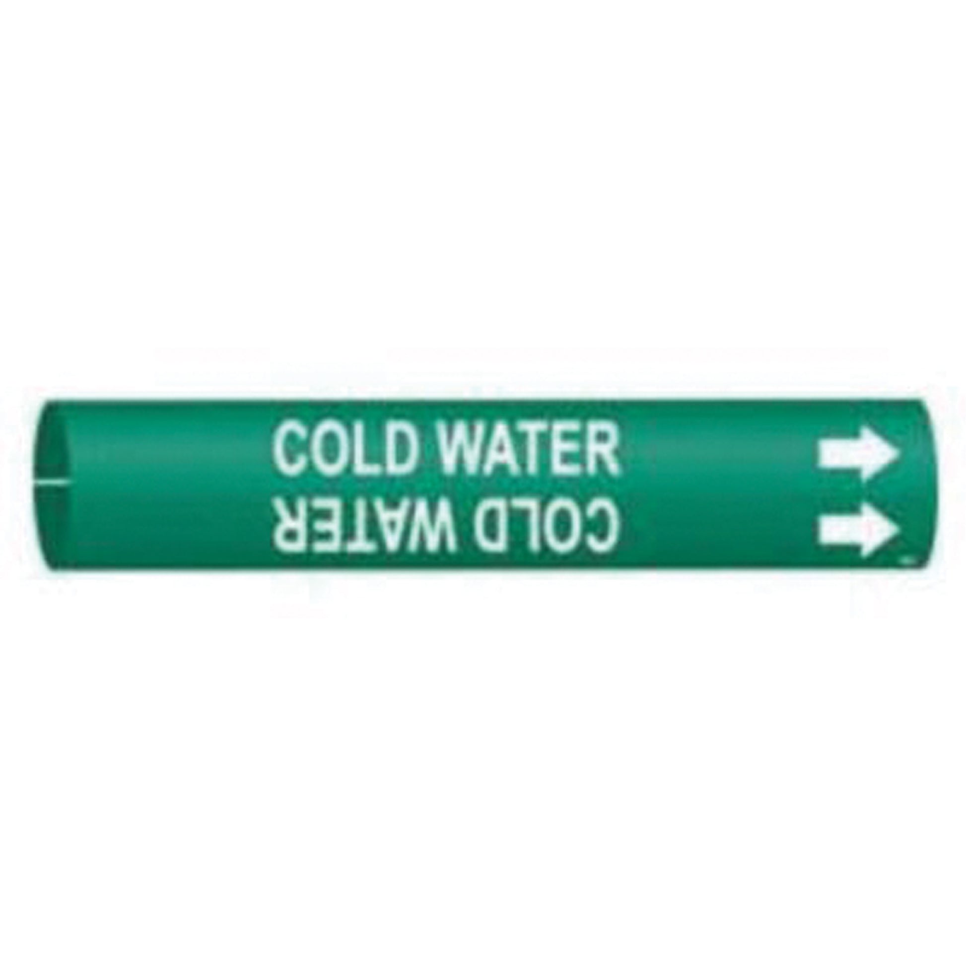 Brady "Cold Water" Pipe Marker, Snap-On, 13/16" H x 13/16" W, White on Green