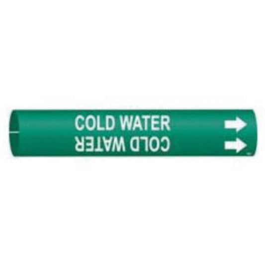 Brady "Cold Water" Pipe Marker, Snap-On, 13/16" H x 13/16" W, White on Green