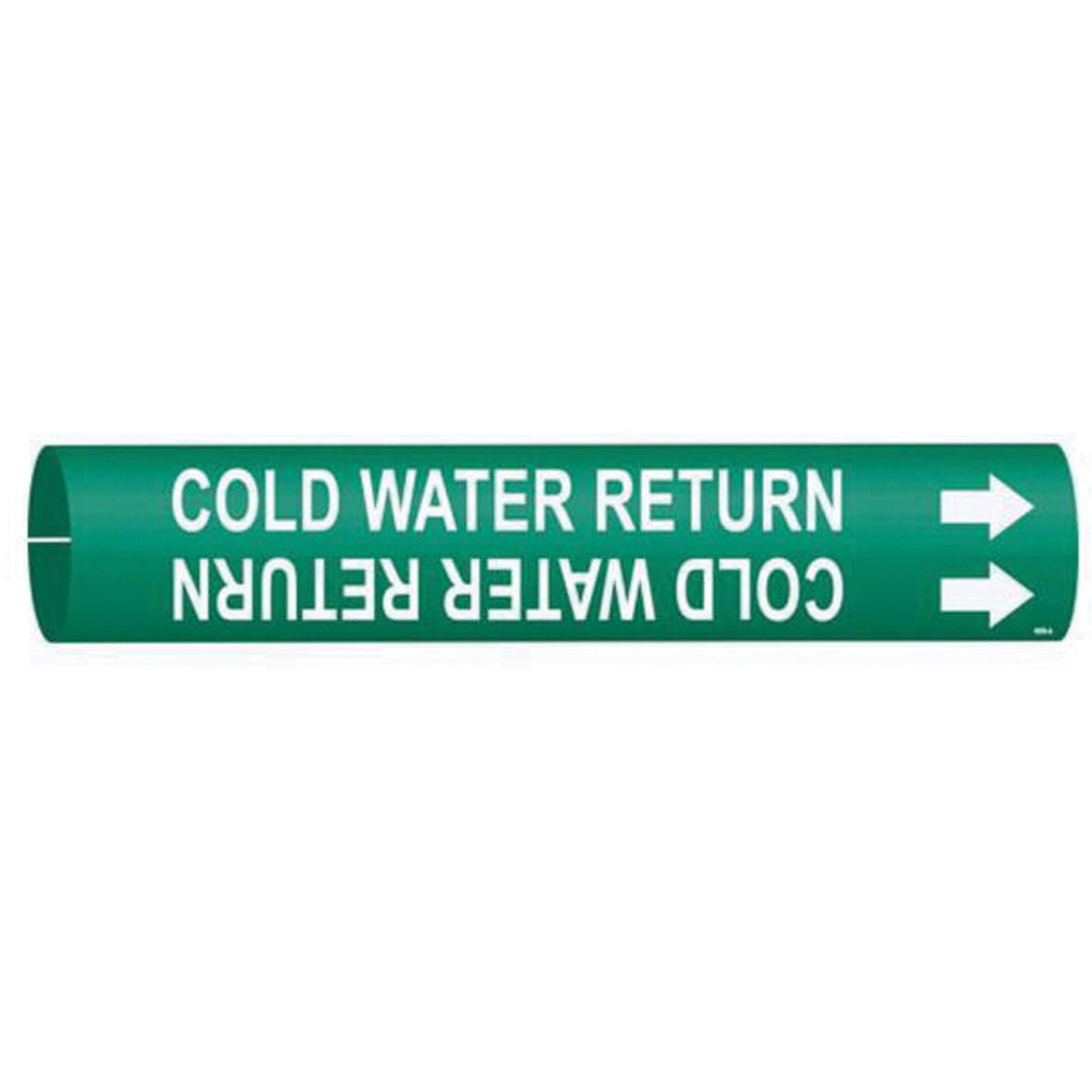Brady "Cold Water Return" Pipe Marker, Snap-On, 13/16" H x 13/16" W, White on Green