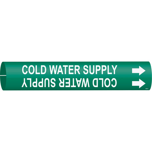 Brady "Cold Water Supply" Pipe Marker, Snap-On, 2-13/16" H x 2-13/16" W, White on Green