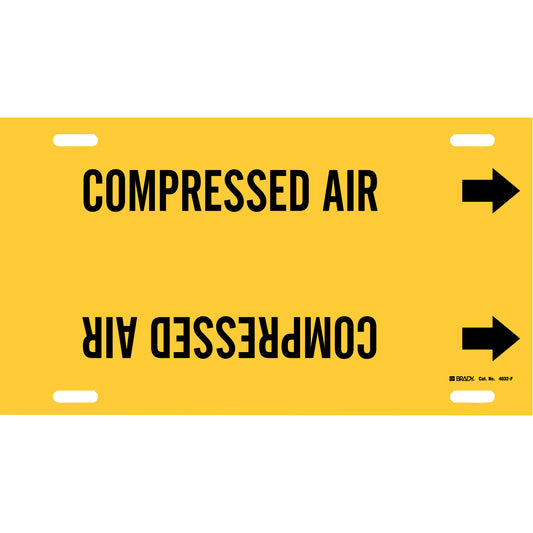 Brady "Compressed Air" Pipe Marker, Strap-On, 8" H x 16" W, Black on Yellow