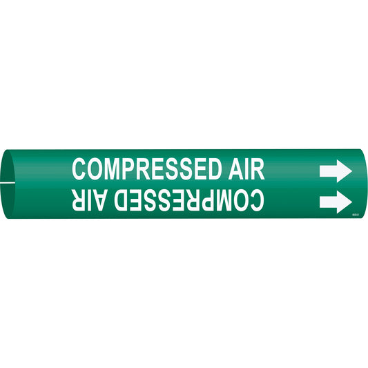 Brady "Compressed Air" Pipe Marker, Snap-On, 2-13/16" H x 2-13/16" W, White on Green