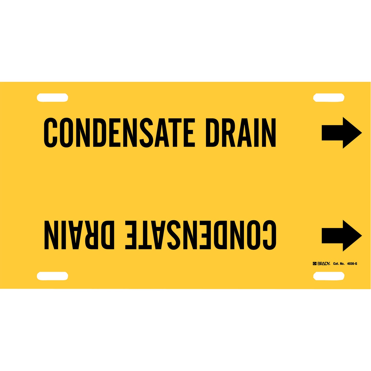 Brady "Condensate Drain" Pipe Marker, Strap-On, 10" H x 24" W, Black on Yellow