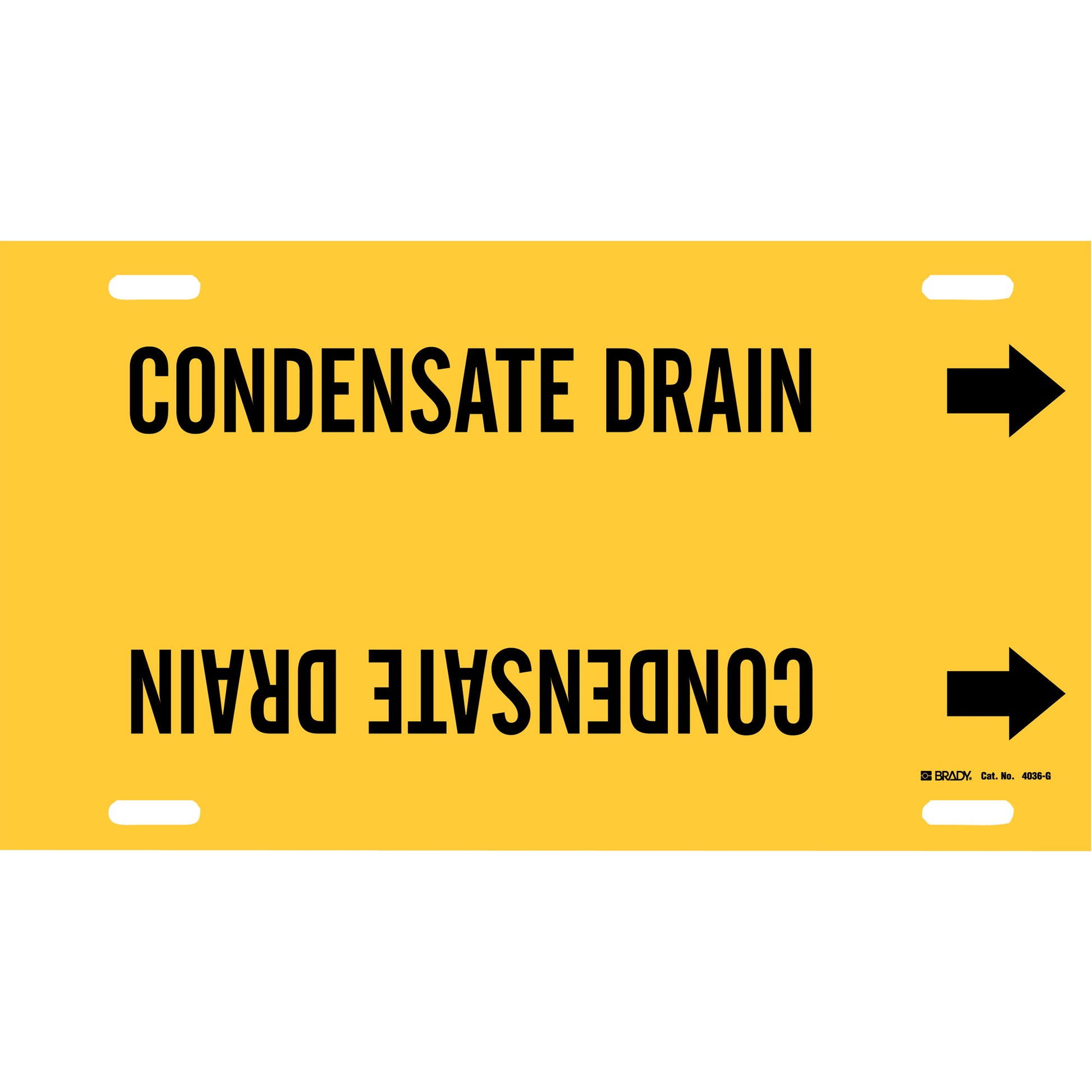 Brady "Condensate Drain" Pipe Marker, Strap-On, 10" H x 24" W, Black on Yellow
