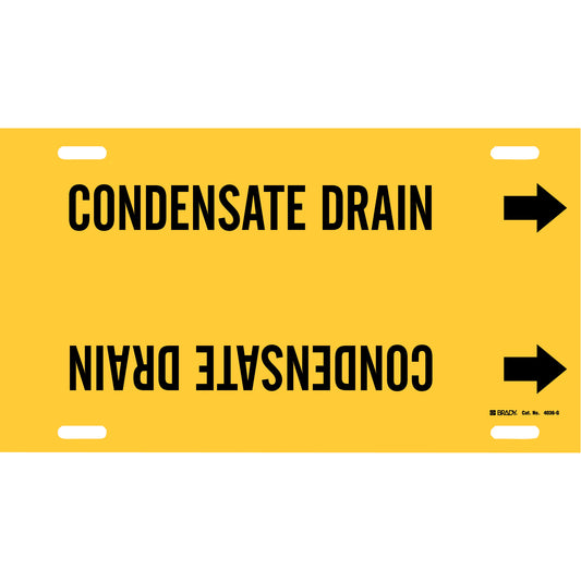 Brady "Condensate Drain" Pipe Marker, Strap-On, 10" H x 24" W, Black on Yellow