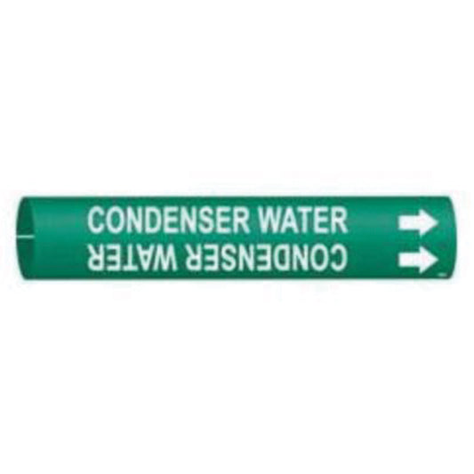 Brady "Condenser Water" Pipe Marker, Snap-On, 7/8" H x 7/8" W, White on Green