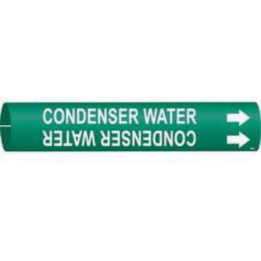 Brady "Condenser Water" Pipe Marker, Snap-On, 2" H x 2" W, White on Green