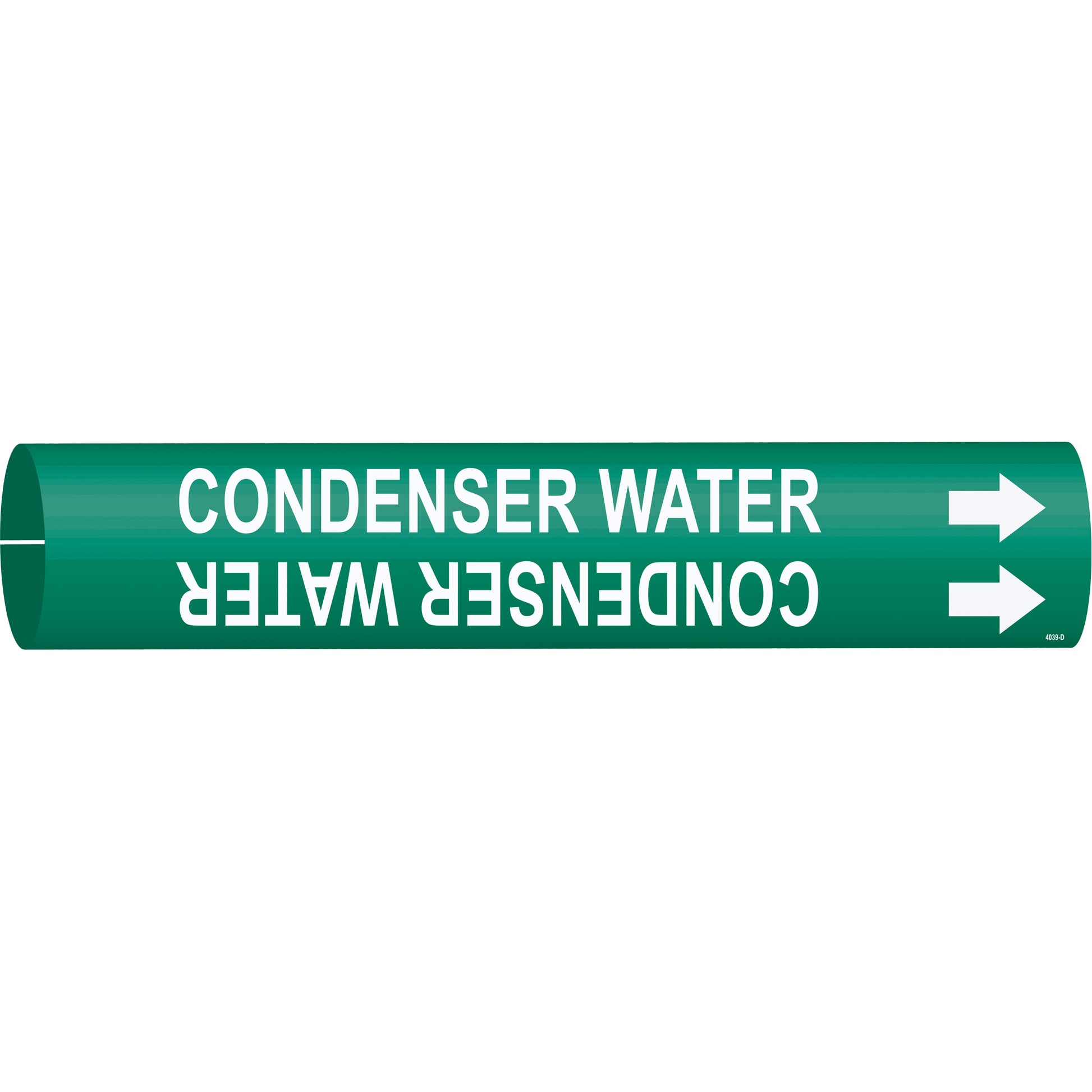 Brady "Condenser Water" Pipe Marker, Snap-On, 2-13/16" H x 2-13/16" W, White on Green