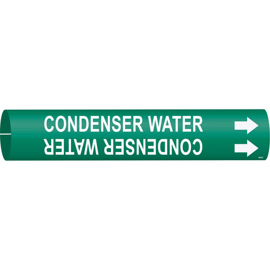 Brady "Condenser Water" Pipe Marker, Snap-On, 2-13/16" H x 2-13/16" W, White on Green