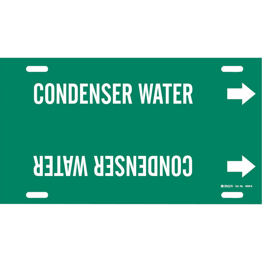 Brady "Condenser Water" Pipe Marker, Strap-On, 10" H x 24" W, White on Green