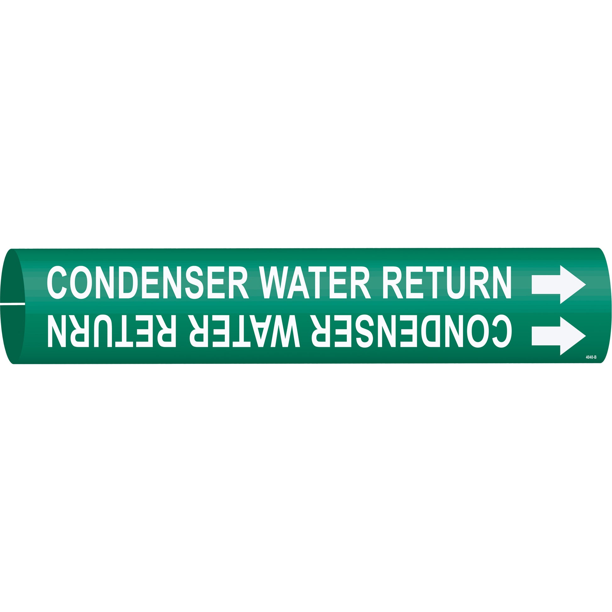 Brady "Condenser Water Return" Pipe Marker, Snap-On, 7/8" H x 7/8" W, White on Green