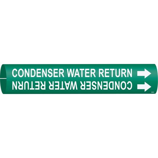 Brady "Condenser Water Return" Pipe Marker, Snap-On, 7/8" H x 7/8" W, White on Green
