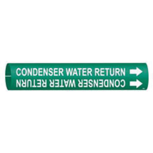 Brady "Condenser Water Return" Pipe Marker, Snap-On, 2" H x 2" W, White on Green