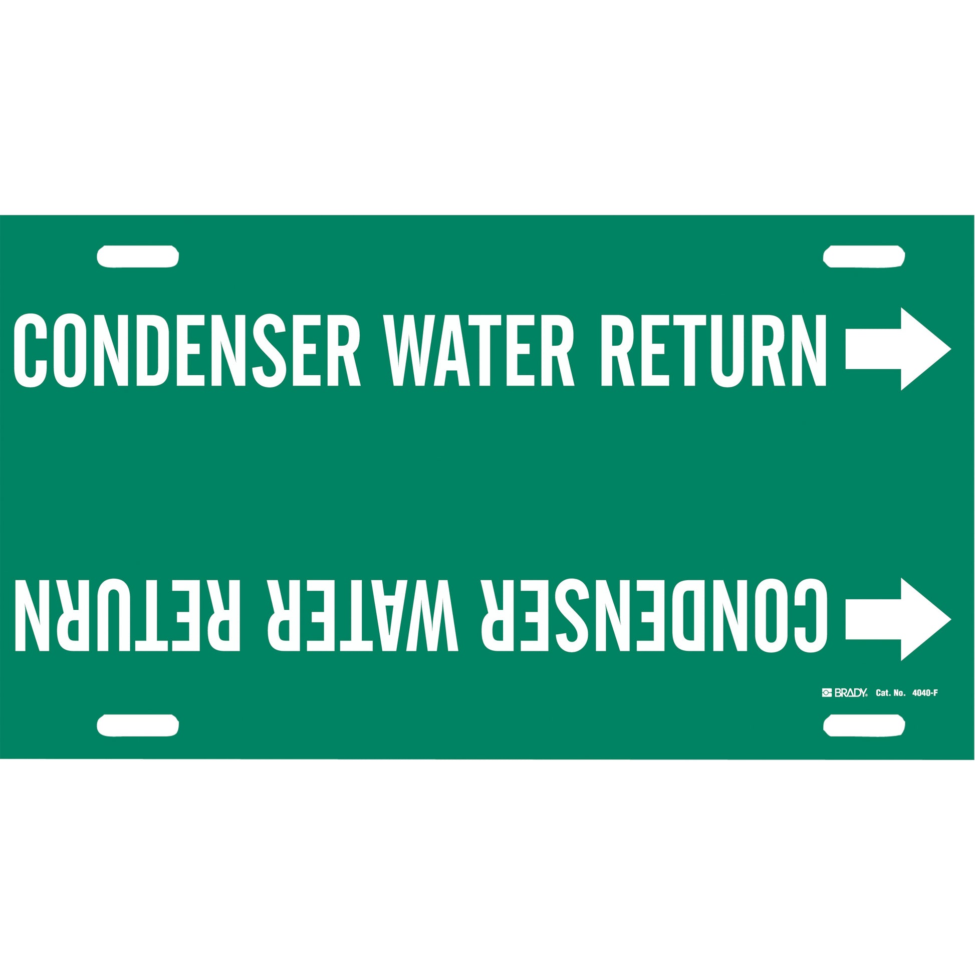 Brady "Condenser Water Return" Pipe Marker, Strap-On, 8" H x 16" W, White on Green