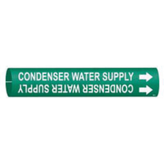 Brady "Condenser Water Supply" Pipe Marker, Snap-On, 13/16" H x 13/16" W, White on Green