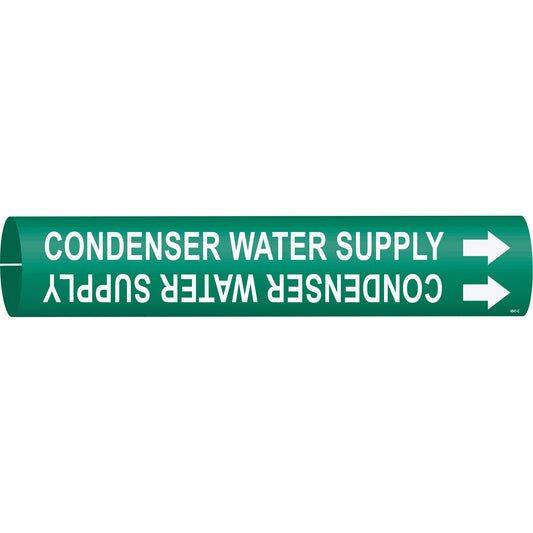 Brady "Condenser Water Supply" Pipe Marker, Snap-On, 2" H x 2" W, White on Green