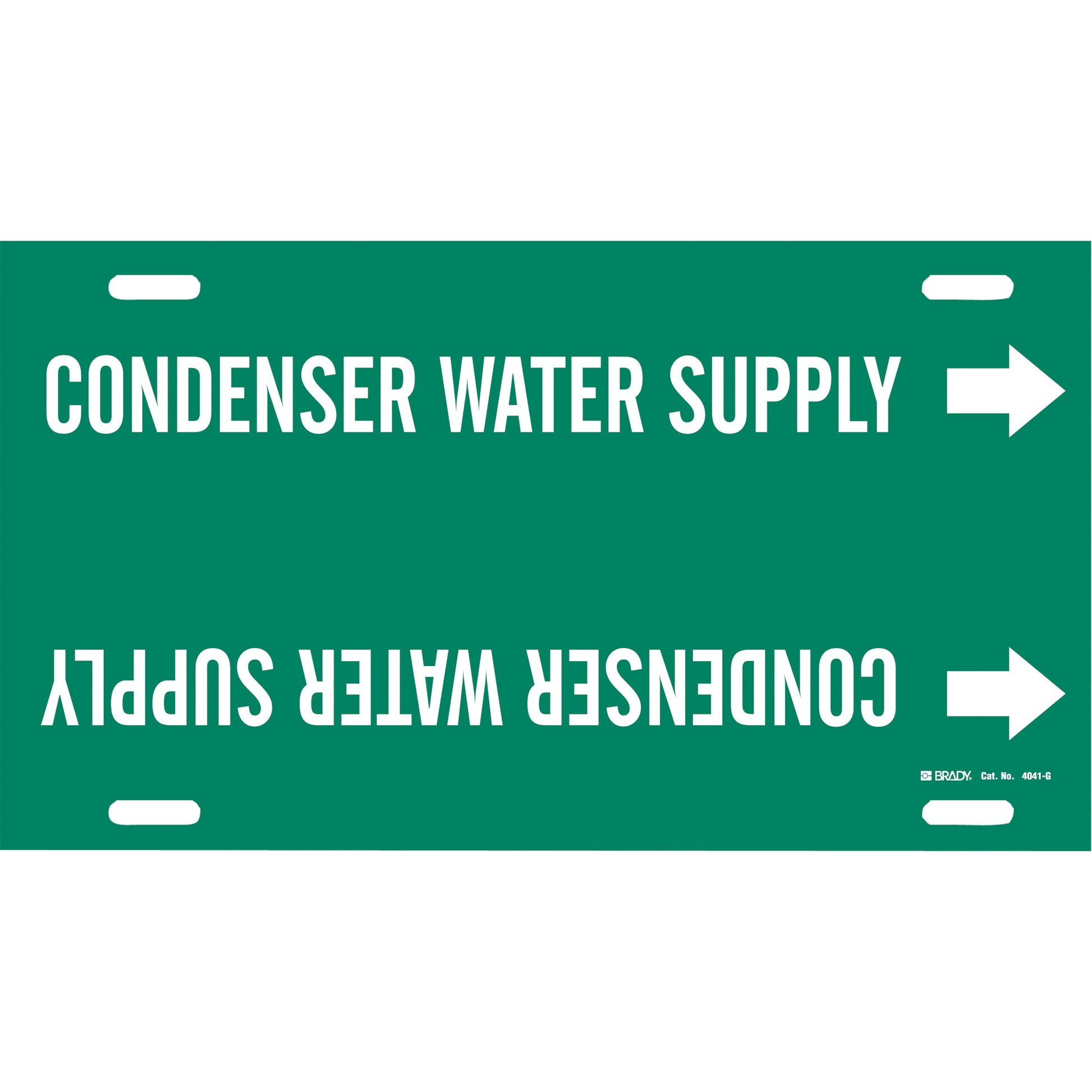Brady "Condenser Water Supply" Pipe Marker, Strap-On, 10" H x 24" W, White on Green